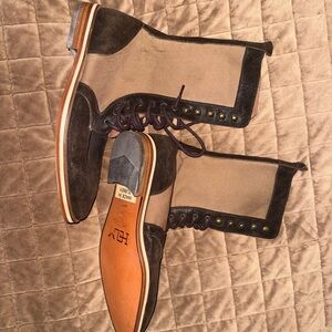 Helm 2873 Brown Leather and Canvas Boots